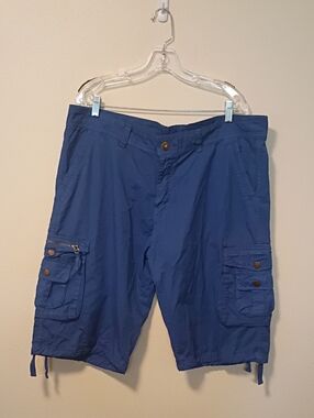 Unbrand Men Blue Cargo Skateboard Shorts Multi Pockets Drawstring Leg 90s Y2K 38